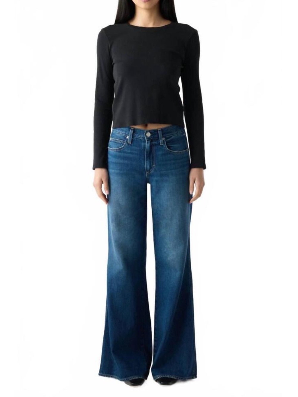 AMO Women's Dark Blue High-Rise Wide-Leg Flare Jeans